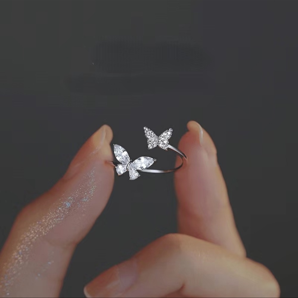 Silver adjustable butterfly ring
